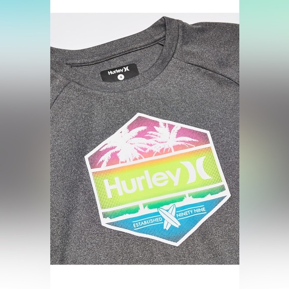 🆕 Hurley Boys' Rash Guard, Black/Hex, M - Picture 2 of 2